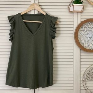 EUC V Neck Tank with Ruffle Sleeve